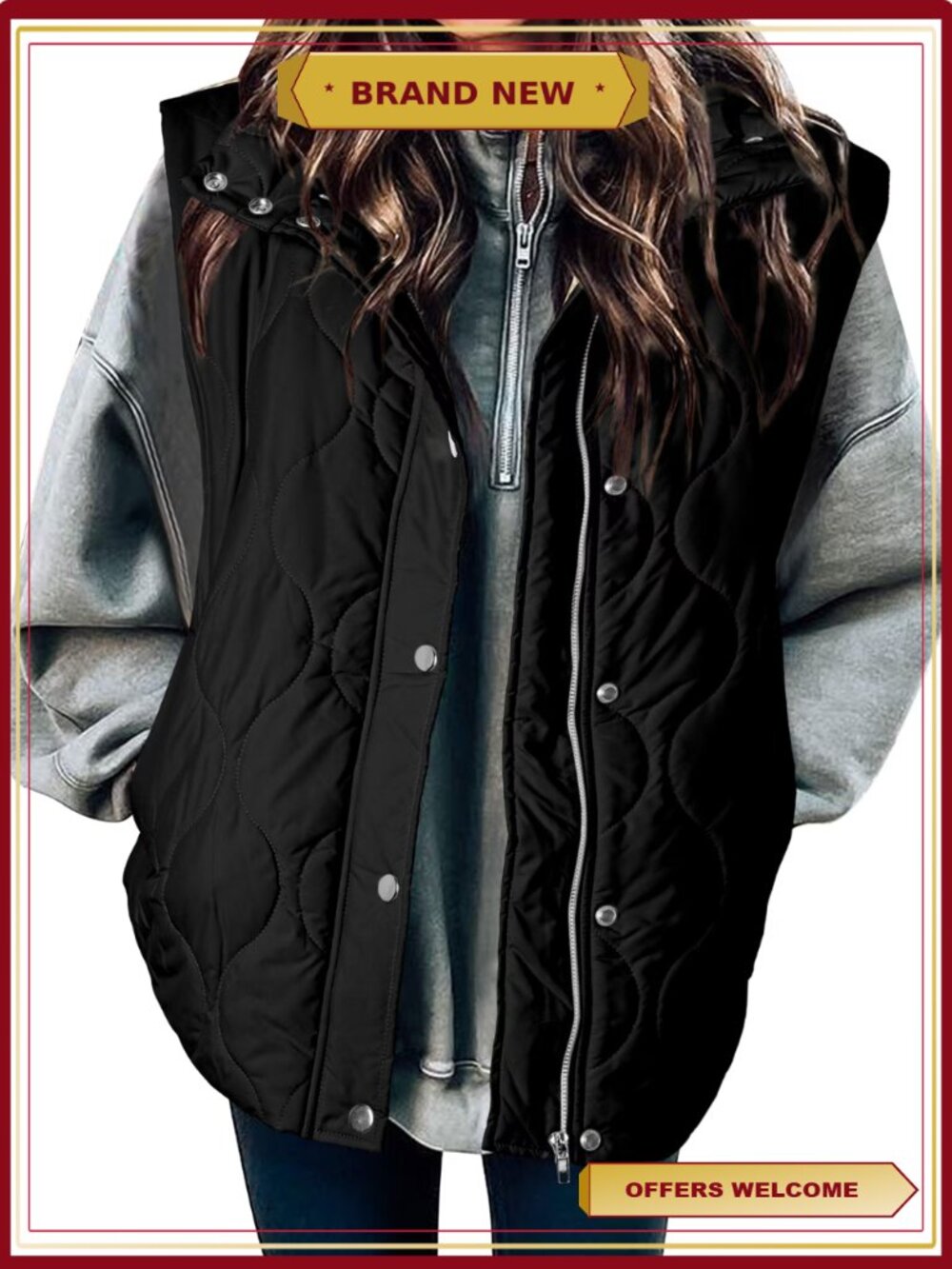 Cropped Puffer Vest Button Zip Up Stand Collar Sleeveless Quilted Coat with